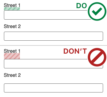 Example of correct and incorrect label and field spacing